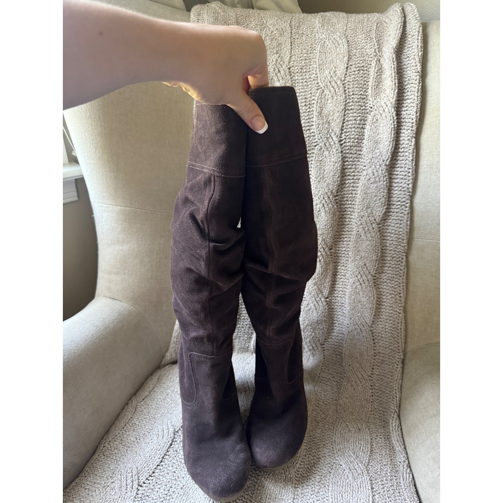 Brown Suede Tall Slouchy Block Heel Platform Boots Size 8.5 0377/864 - Picture 2 of 6